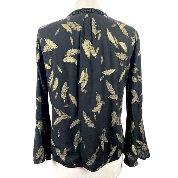 Johnny Was Workshop Womens Velvet Yoke & Metallic Leaf Print Bell Sleeve Top XS - Picture 4 of 10